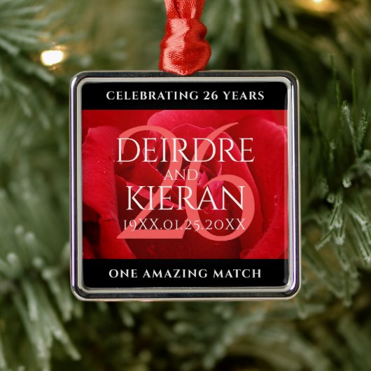 Elegant 26th Roos Wedding Jubileum Celebration Metalen Ornament (Boom)