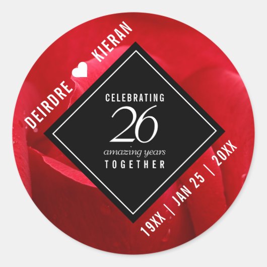 Elegant 26th Roos Wedding Jubileum Celebration Ronde Sticker (Voorkant)