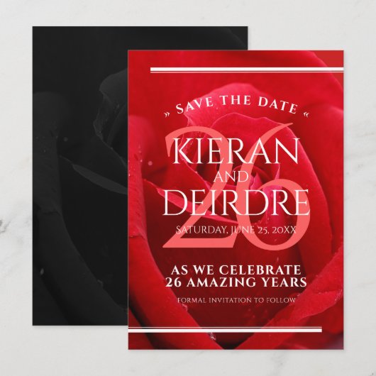 Elegant 26th Roos Wedding Jubileum Celebration Save The Date (Voorkant / Achterkant)