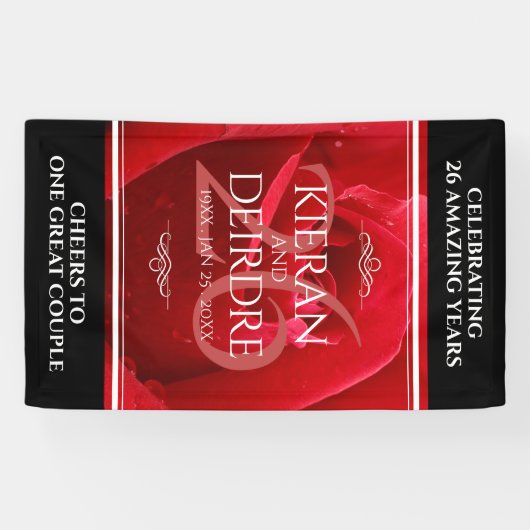 Elegant 26th Roos Wedding Jubileum Celebration Spandoek (Horizontaal)