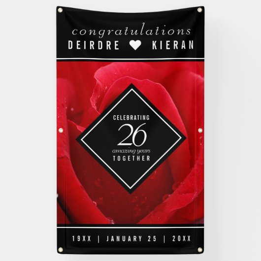 Elegant 26th Roos Wedding Jubileum Celebration Spandoek (Verticaal)
