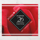 Elegant 26th Roos Wedding Jubileum Celebration Sparkling Wijnetiket (Enkel label)