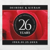 Elegant 26th Roos Wedding Jubileum Celebration Sparkling Wijnetiket (Enkel label)