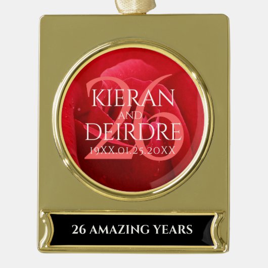 Elegant 26th Roos Wedding Jubileum Celebration Verguld Banner Ornament (Voorkant)
