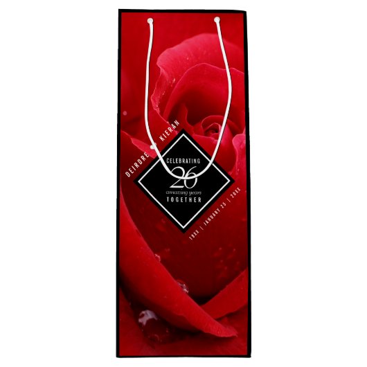 Elegant 26th Roos Wedding Jubileum Celebration Wijn Cadeautas (Voorkant)