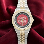 Elegant 26th Rose Wedding Anniversary Celebration Horloge<br><div class="desc">Celebrate the 26th rose wedding anniversary with this commemorative watch! Elegant lettering on a romantic red rose background add a memorable touch for this special occasion and extraordinary milestone. Customize with couple's names,  dates of marriage,  and congratulatory messages.

Design © W.H. Sim. See more at zazzle.com/expressionsoccasions</div>