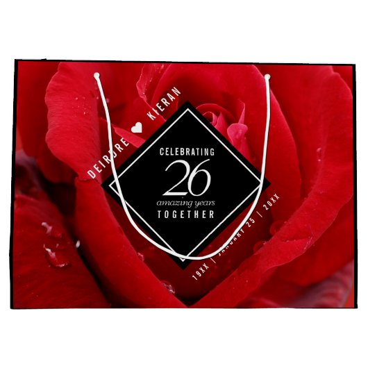 Elegant 26th Rose Wedding Anniversary Groot Cadeauzakje (Achterkant)