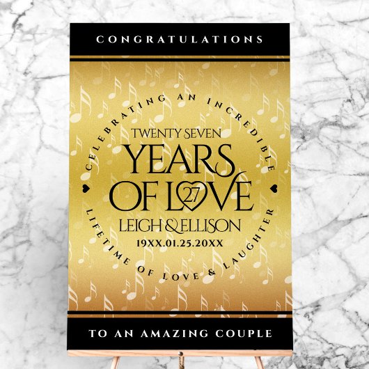 Elegant 27th Music Wedding Jubileum Celebration Acryl Bord