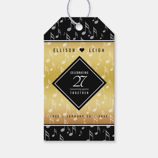Elegant 27th Music Wedding Jubileum Celebration Cadeaulabel (Voorkant)