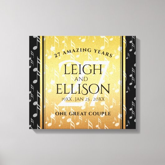 Elegant 27th Music Wedding Jubileum Celebration Canvas Afdruk (Voorkant)