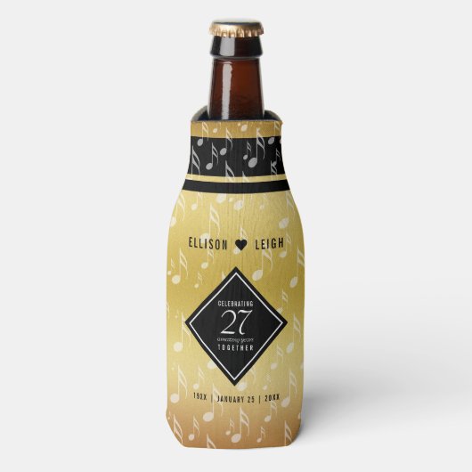 Elegant 27th Music Wedding Jubileum Celebration Flesjeskoeler (Fles Voorkant)