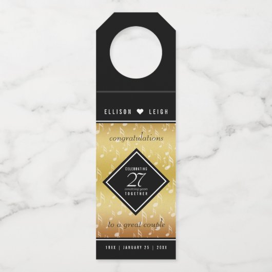 Elegant 27th Music Wedding Jubileum Celebration Flessenhanger (Achterkant)