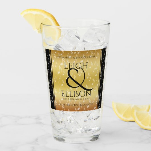 Elegant 27th Music Wedding Jubileum Celebration Glas (Voorkant ijs)