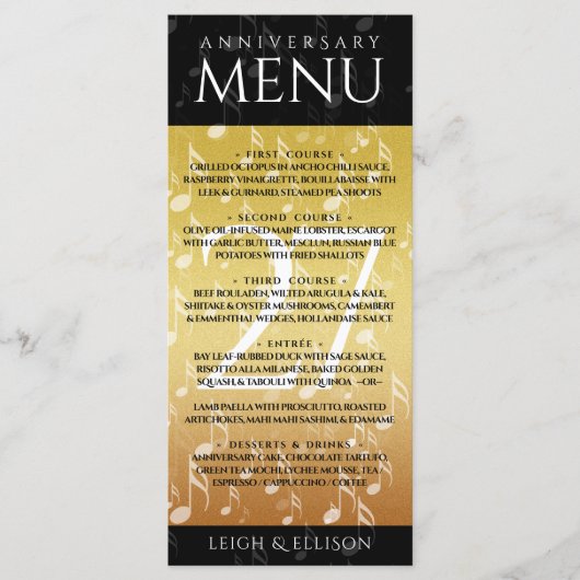 Elegant 27th Music Wedding Jubileum Celebration Menu (Voorkant)