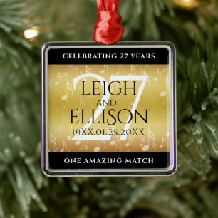 Elegant 27th Music Wedding Jubileum Celebration Metalen Ornament