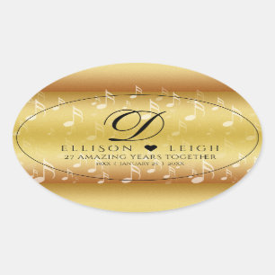 Elegant 27th Music Wedding Jubileum Celebration Ovale Sticker