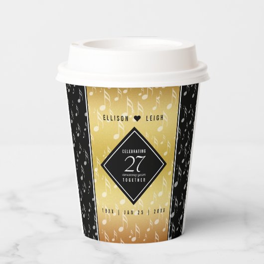 Elegant 27th Music Wedding Jubileum Celebration Papieren Bekers (Achterkant)