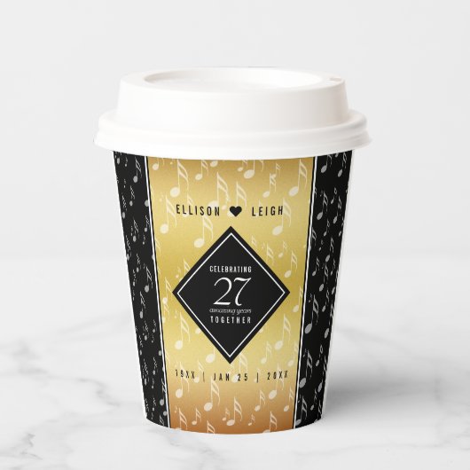 Elegant 27th Music Wedding Jubileum Celebration Papieren Bekers (Voorkant)