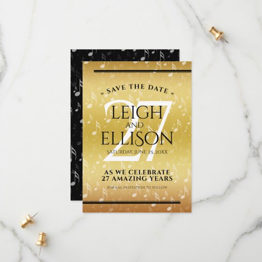 Elegant 27th Music Wedding Jubileum Celebration Save The Date (Voorkant / Achterkant in situ)