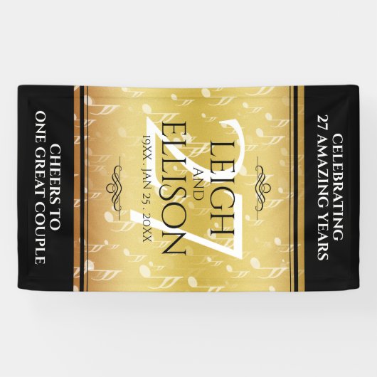 Elegant 27th Music Wedding Jubileum Celebration Spandoek (Horizontaal)