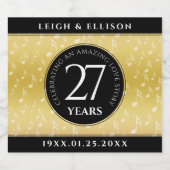 Elegant 27th Music Wedding Jubileum Celebration Sparkling Wijnetiket (Enkel label)