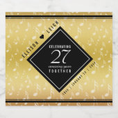 Elegant 27th Music Wedding Jubileum Celebration Sparkling Wijnetiket (Enkel label)