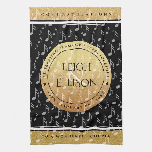 Elegant 27th Music Wedding Jubileum Celebration Theedoek (Verticaal)