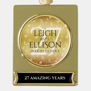 Elegant 27th Music Wedding Jubileum Celebration Verguld Banner Ornament