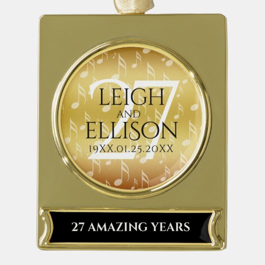 Elegant 27th Music Wedding Jubileum Celebration Verguld Banner Ornament (Voorkant)