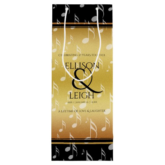 Elegant 27th Music Wedding Jubileum Celebration Wijn Cadeautas (Achterkant)