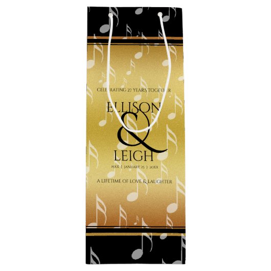 Elegant 27th Music Wedding Jubileum Celebration Wijn Cadeautas (Voorkant)
