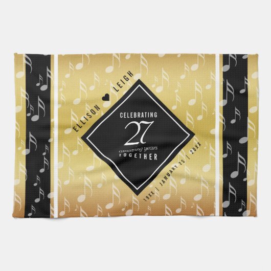 Elegant 27th Music Wedding Jubileum Theedoek (Horizontaal)
