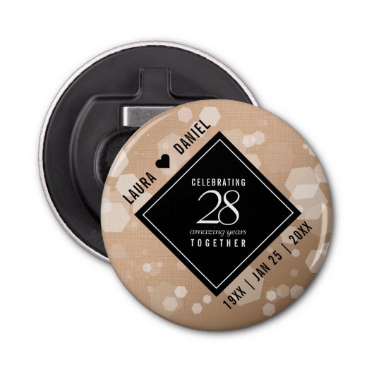 Elegant 28th Linen Wedding Jubileum Celebration Button Flesopener (Voorkant)