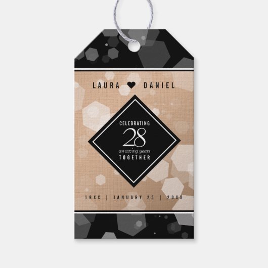 Elegant 28th Linen Wedding Jubileum Celebration Cadeaulabel (Voorkant)