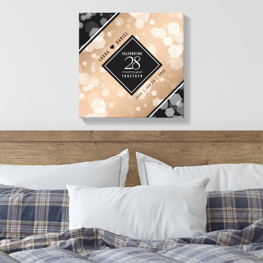 Elegant 28th Linen Wedding Jubileum Celebration Canvas Afdruk (Insitu (Slaapkamer))