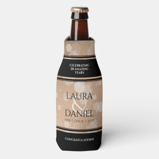 Elegant 28th Linen Wedding Jubileum Celebration Flesjeskoeler (Fles Voorkant)