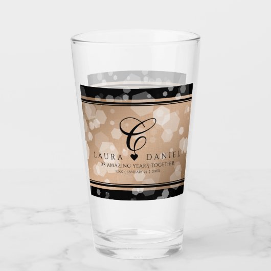 Elegant 28th Linen Wedding Jubileum Celebration Glas (Voorkant)