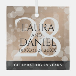 Elegant 28th Linen Wedding Jubileum Celebration Glas Ornament