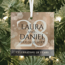 Elegant 28th Linen Wedding Jubileum Celebration Glas Ornament