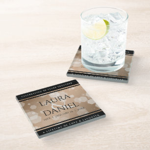 Elegant 28th Linen Wedding Jubileum Celebration Glazen Onderzetter