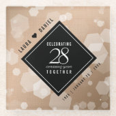 Elegant 28th Linen Wedding Jubileum Celebration Glazen Onderzetter (Voorkant)