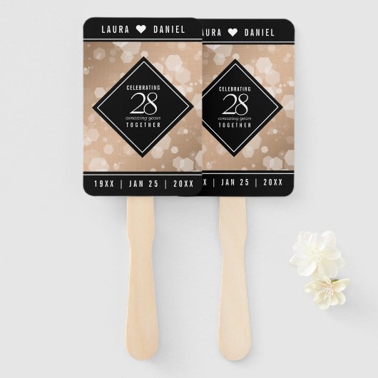 Elegant 28th Linen Wedding Jubileum Celebration Handwaaier (Voorkant en achterkant)