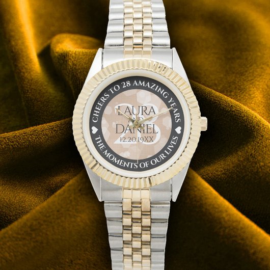Elegant 28th Linen Wedding Jubileum Celebration Horloge
