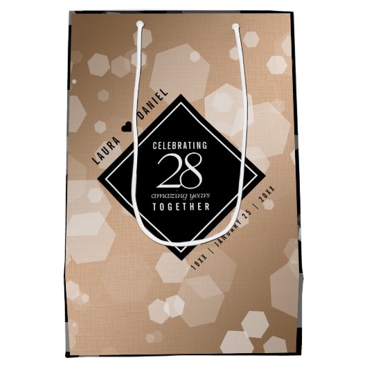 Elegant 28th Linen Wedding Jubileum Celebration Medium Cadeauzakje (Achterkant)