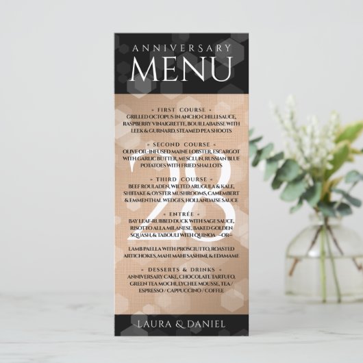 Elegant 28th Linen Wedding Jubileum Celebration Menu (Staand voorkant)