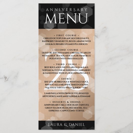 Elegant 28th Linen Wedding Jubileum Celebration Menu (Voorkant)