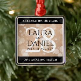 Elegant 28th Linen Wedding Jubileum Celebration Metalen Ornament