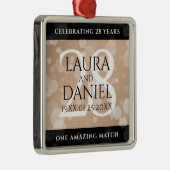 Elegant 28th Linen Wedding Jubileum Celebration Metalen Ornament (Rechts)