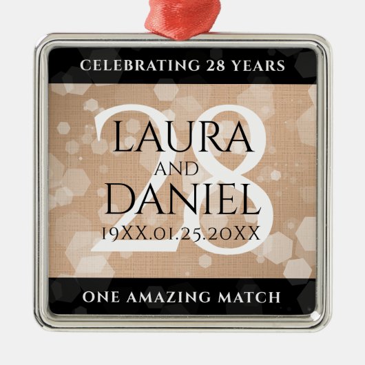 Elegant 28th Linen Wedding Jubileum Celebration Metalen Ornament (Voorkant)