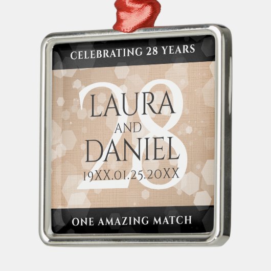 Elegant 28th Linen Wedding Jubileum Celebration Metalen Ornament (Links)